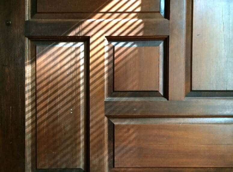 A wooden panelled door