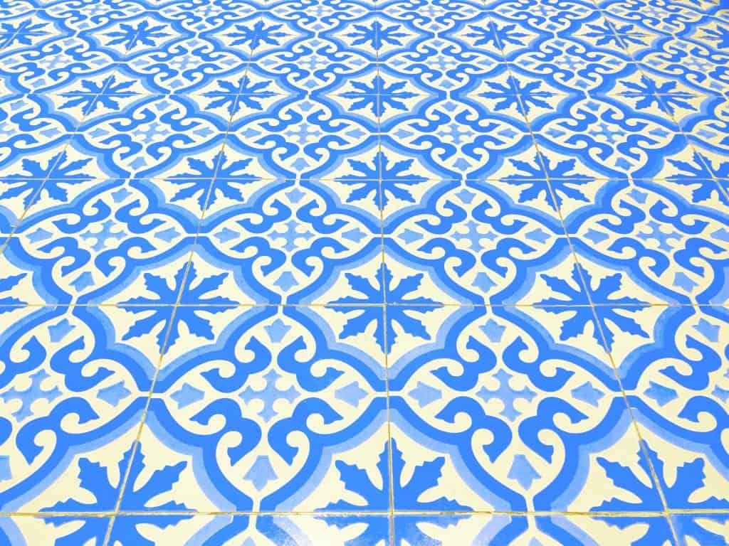 A floral blue tiled floor
